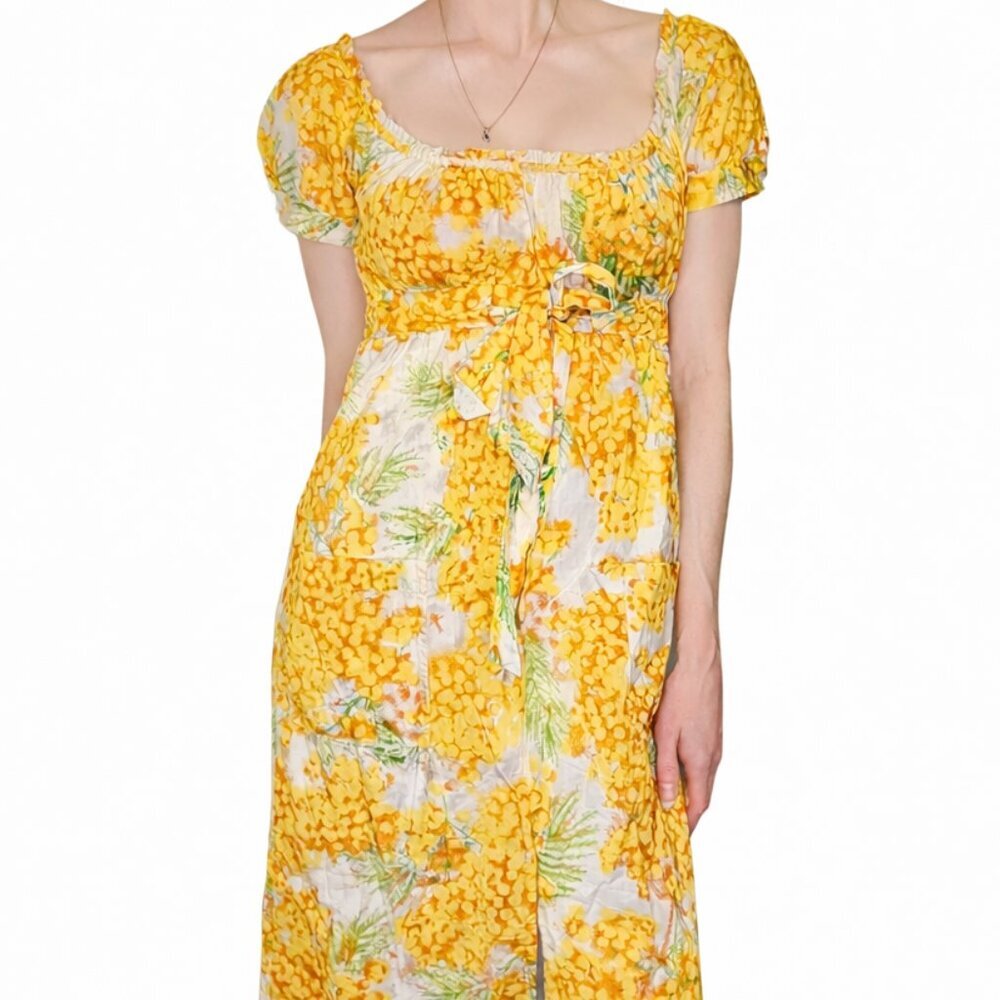 Diane von Furstenberg DVF Aubrey Yellow Cotton Floral Dress US 4 - Picture 5 of 13